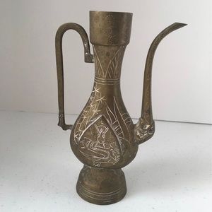 7 1/2" Tall Vintage Etched Brass Pitcher